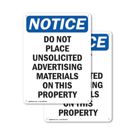 Signmission Do Not Place Unsolicited Advertising, 7 in W x Rectangle, Plastic OS-2PACK-NS-P-710-V-11337